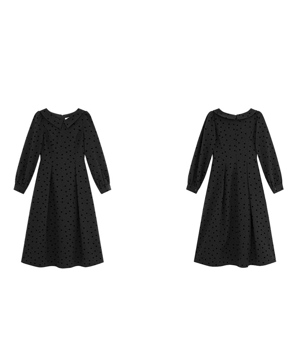 花柄フロッキードットフラットカラーワンピース