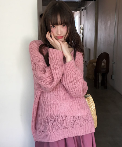 オーバーサイズツイストモヘアニットトップス