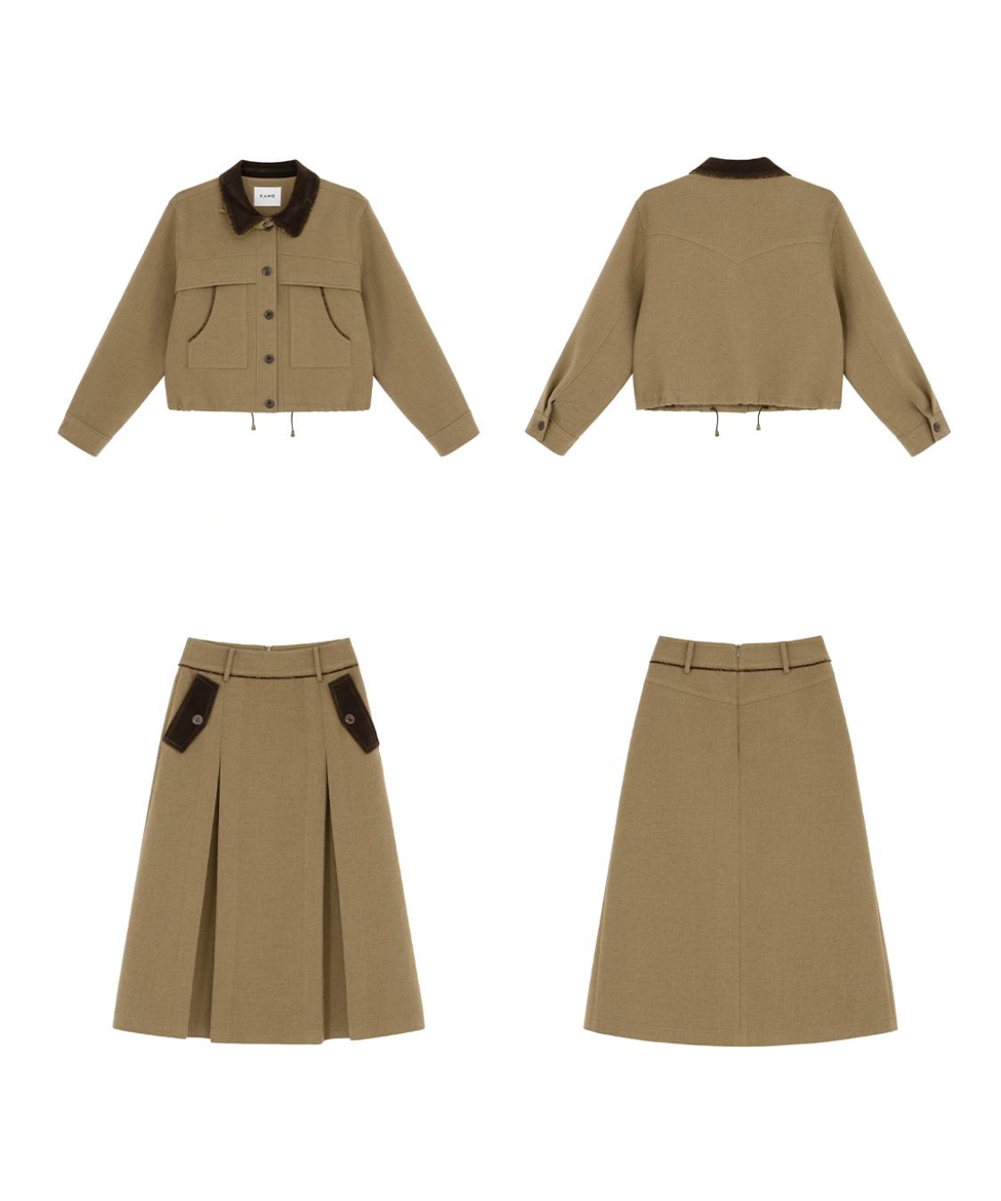 ドロスト付き配色ジャケット＋ボックスプリーツスカート 2点セット