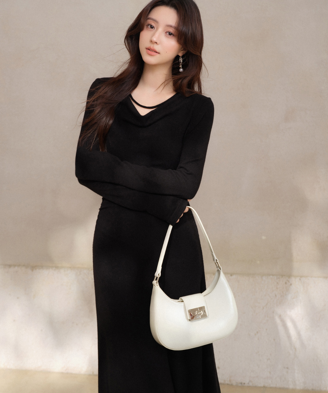 ドレープネックマキシワンピース