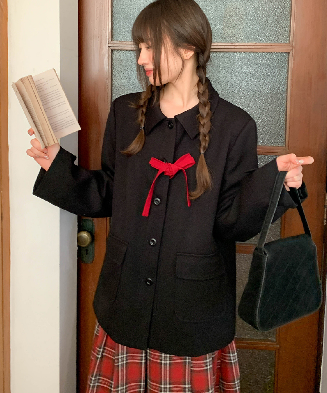 リボンタイ付きテーラードカラージャケット