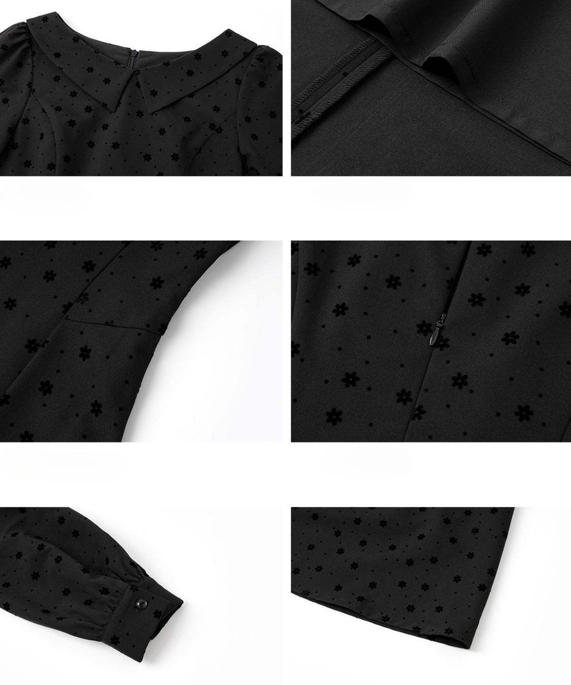 花柄フロッキードットフラットカラーワンピース