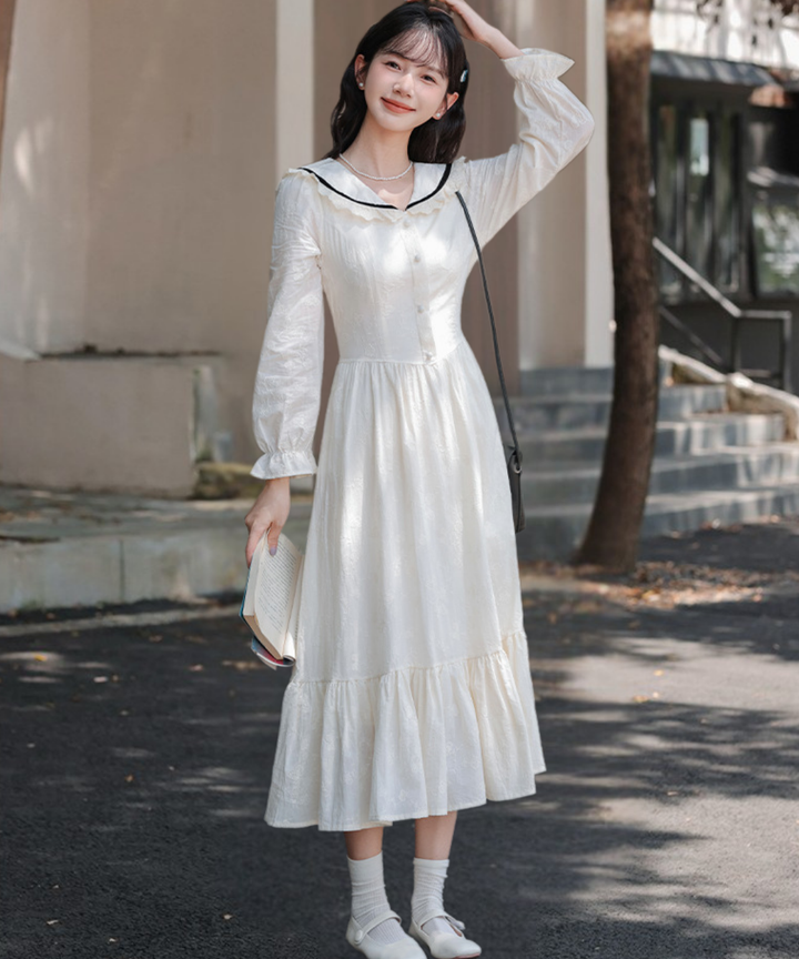 極美品 フランシュリッペ♡ウール混 セーラーカラー ティアード フリル ワンピ フリル付き配色ラインセーラーカラーワンピース – jemiremi（ジェミレミ）