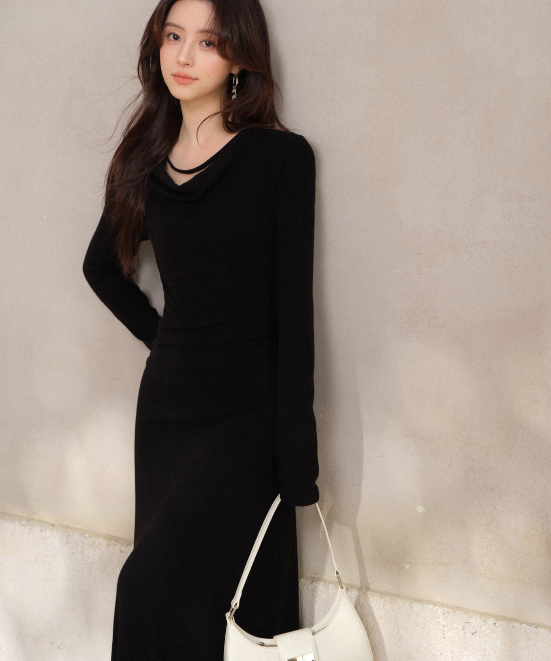 ドレープネックマキシワンピース