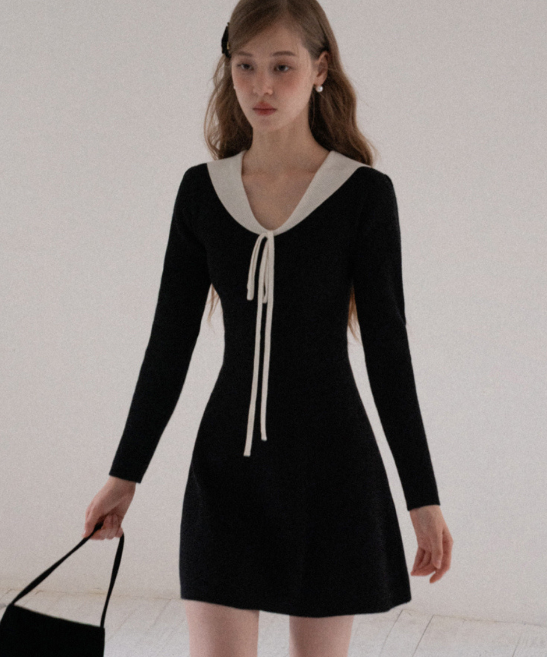 配色カラー風リボン付きミニワンピース