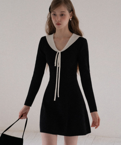 配色カラー風リボン付きミニワンピース