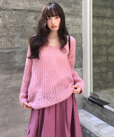 オーバーサイズツイストモヘアニットトップス