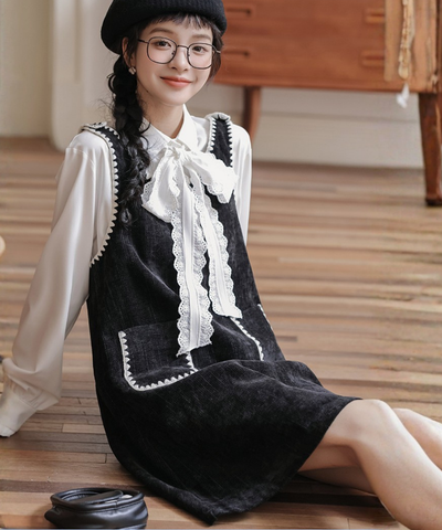 配色ステッチコーデュロイジャンパースカート