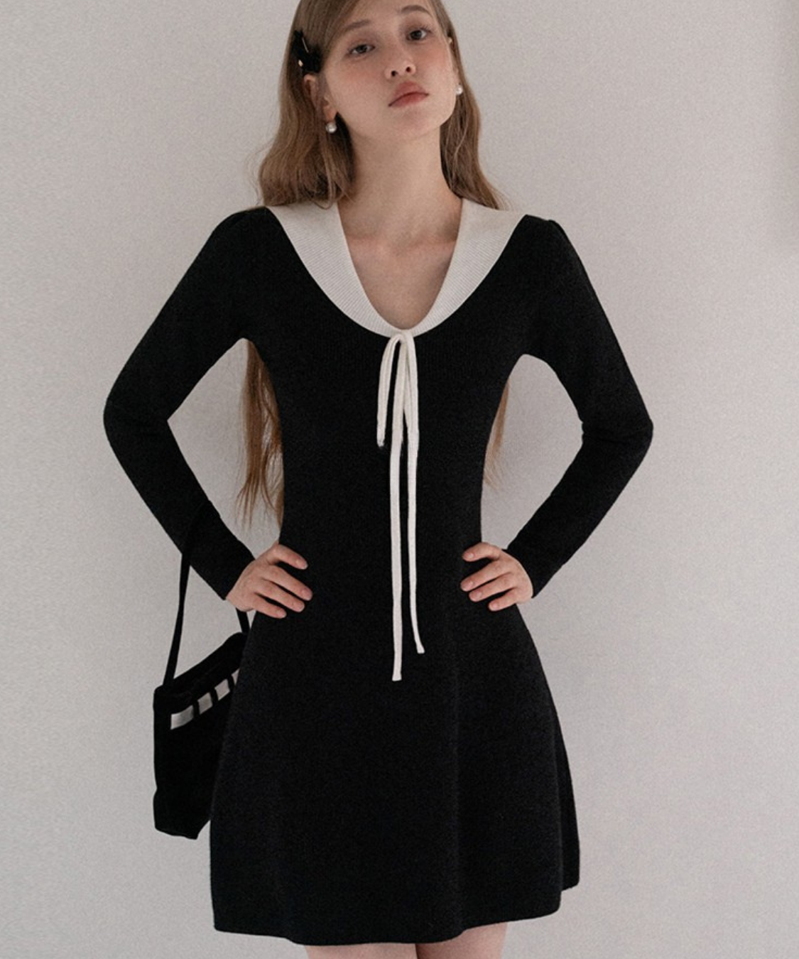 配色カラー風リボン付きミニワンピース