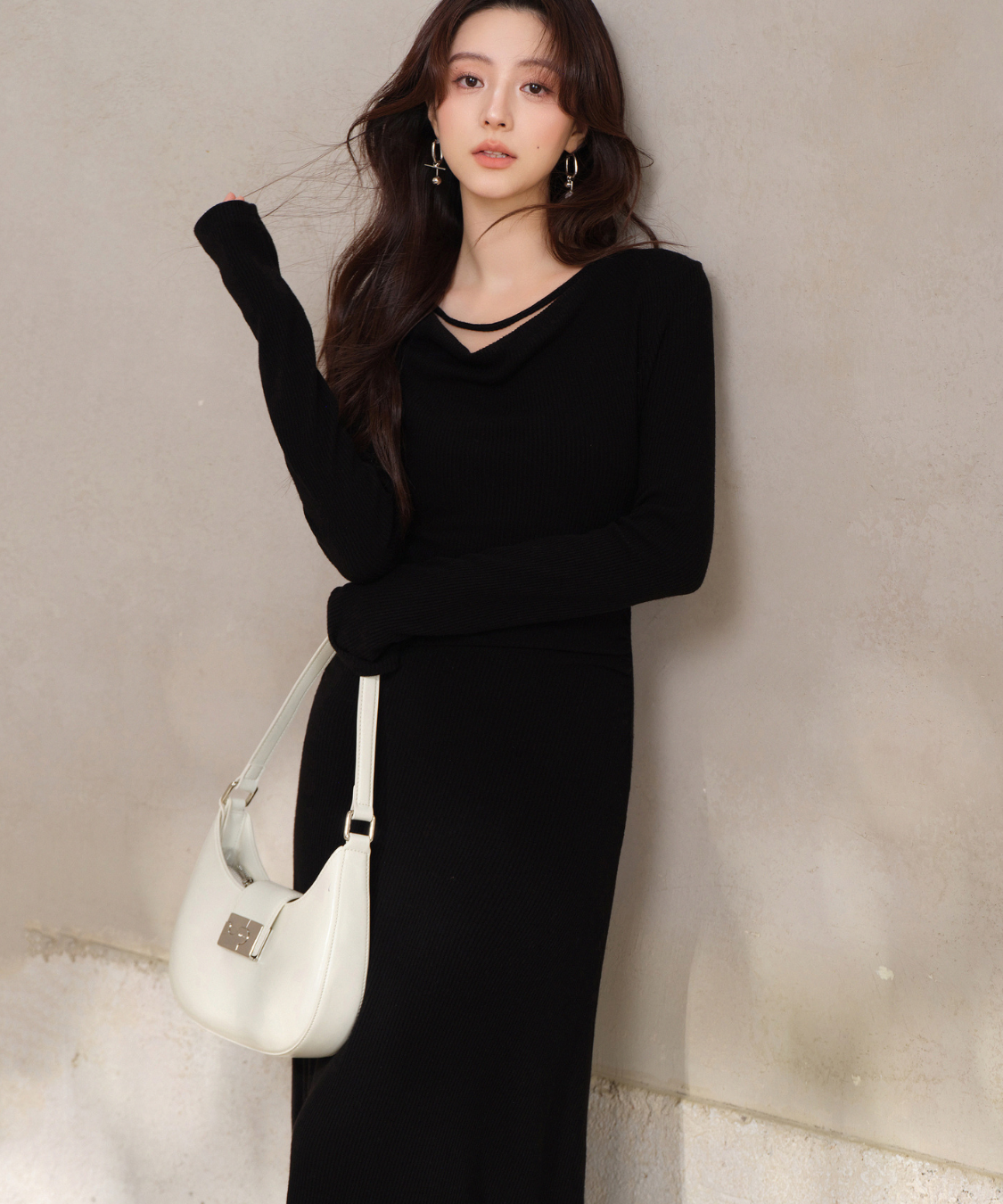 ドレープネックマキシワンピース