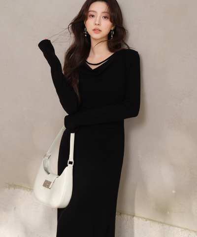 ドレープネックマキシワンピース