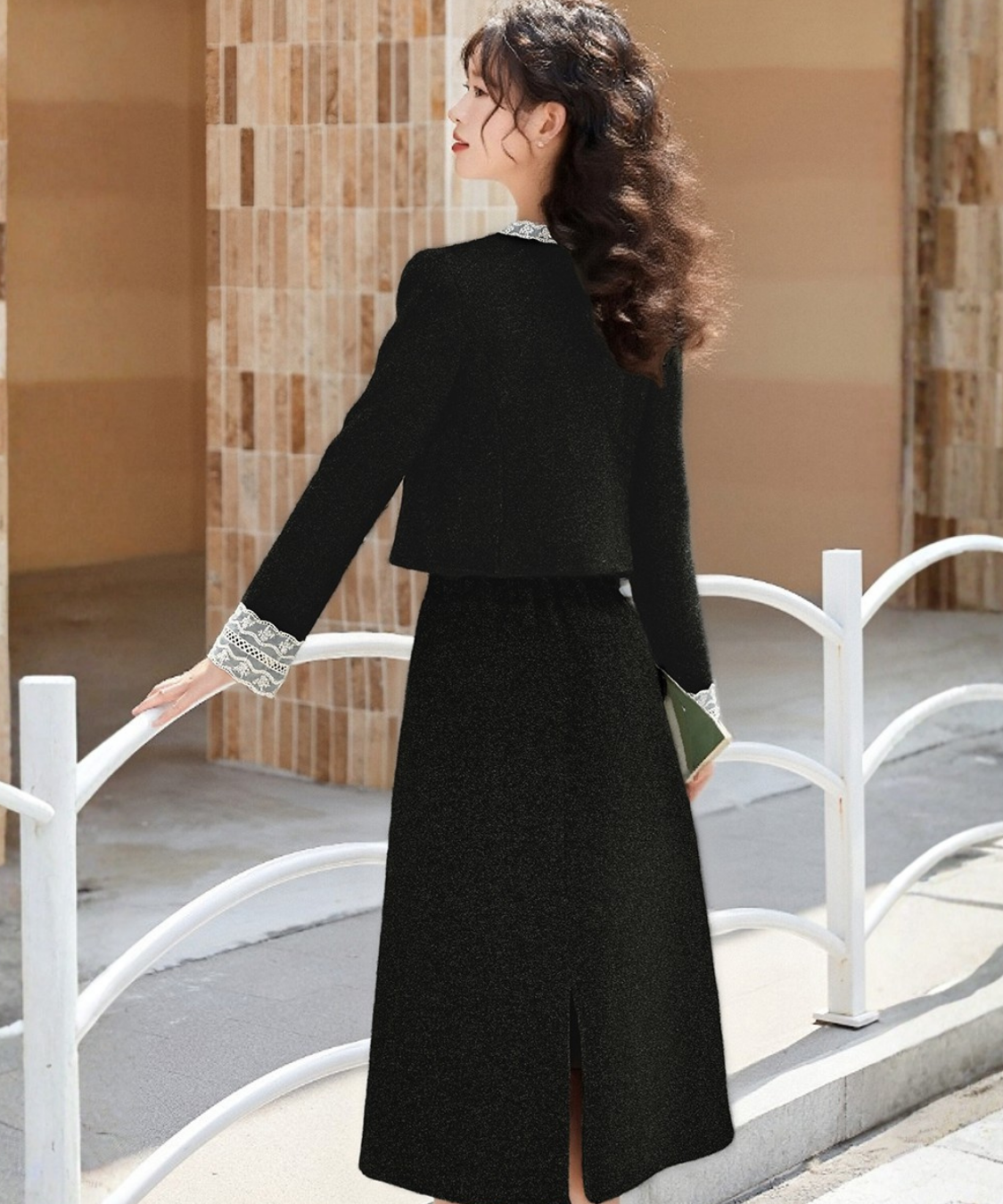 リボンタイレーストリムジャケット＋スカート 2点セット