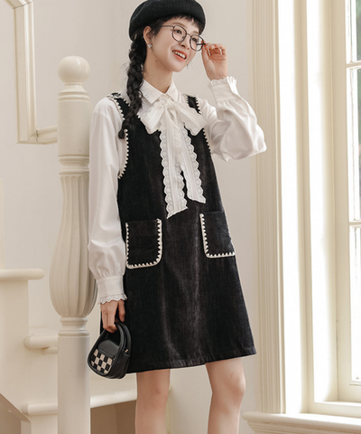 配色ステッチコーデュロイジャンパースカート