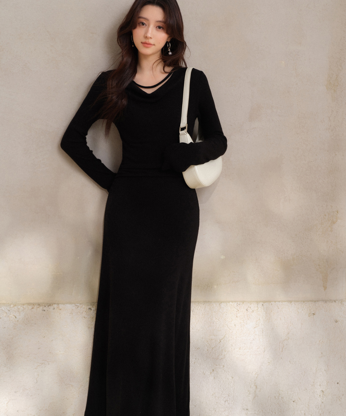 ドレープネックマキシワンピース