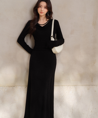 ドレープネックマキシワンピース