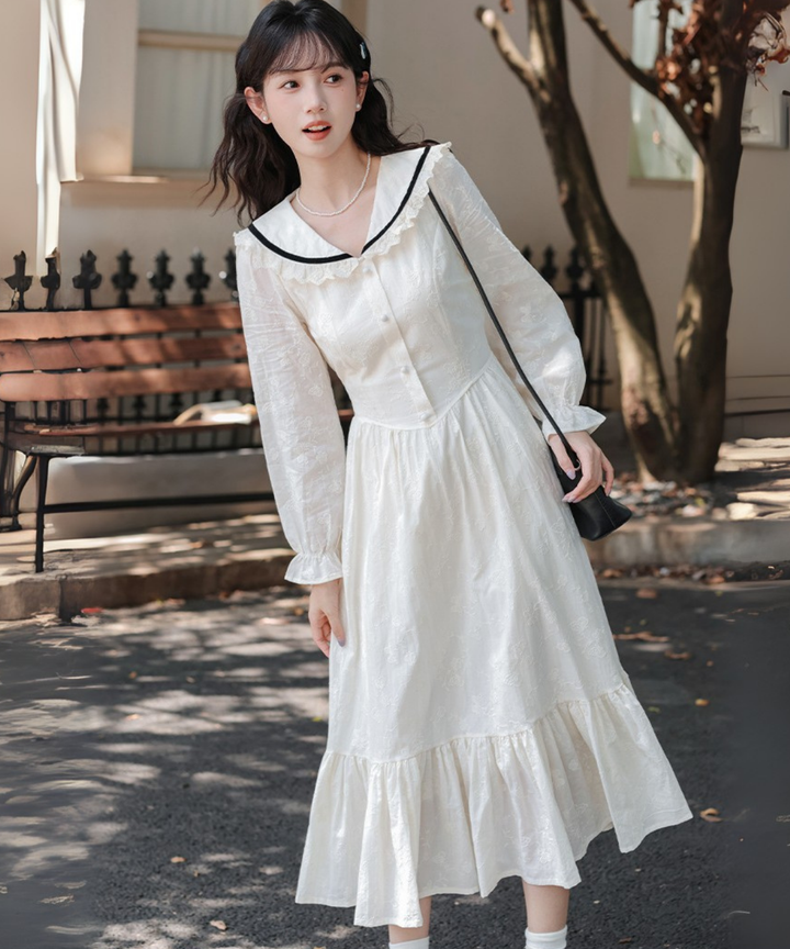 極美品 フランシュリッペ♡ウール混 セーラーカラー ティアード フリル ワンピ DearMyLove ワンピース セーラービジューレースフリルワンピース