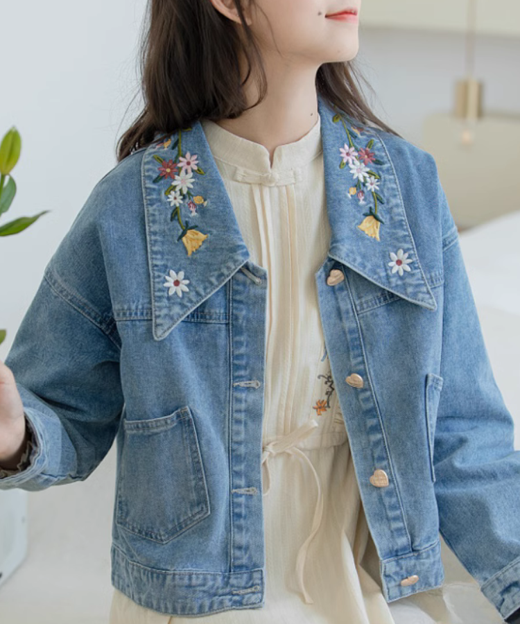 ハートボタンフラワー刺繍デニムジャケット – jemiremi ハートボタンフラワー刺繍デニムジャケット – jemiremi