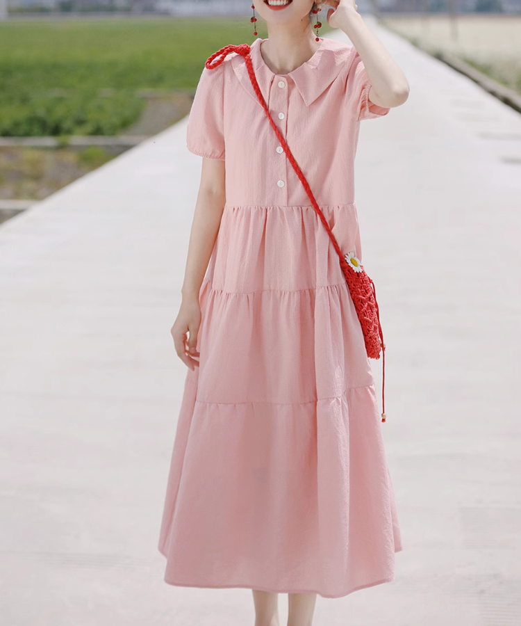 襟付きエンボスティアードワンピース – jemiremi（ジェミレミ）