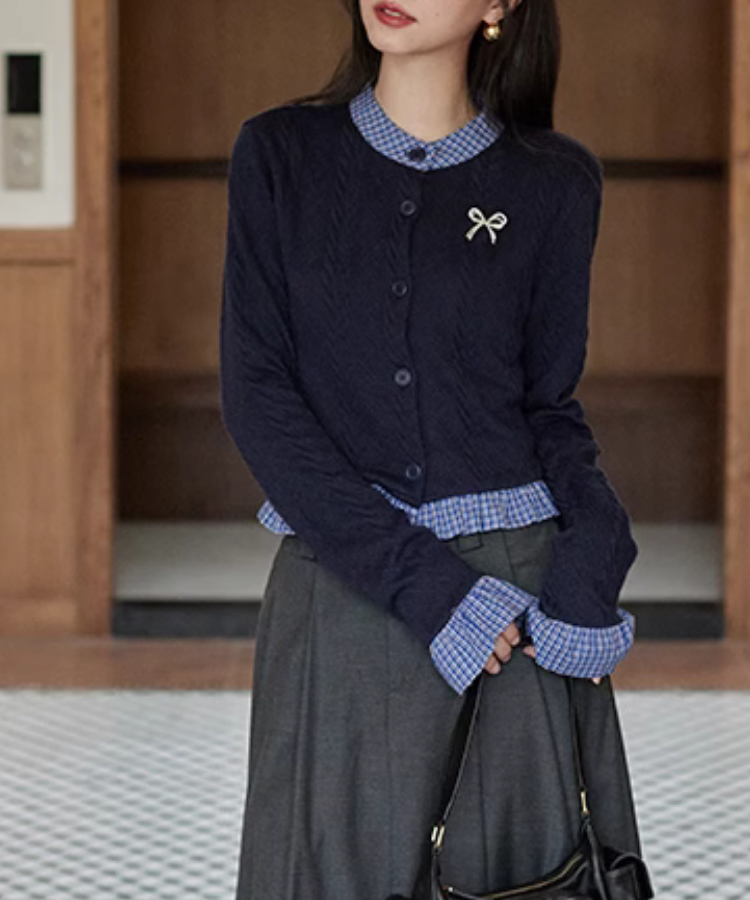 チェックシャツドッキングケーブルカーディガン – jemiremi（ジェミレミ）