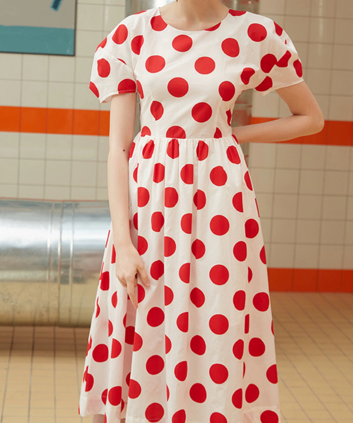 レトロドットパフスリーブワンピース – jemiremi（ジェミレミ）