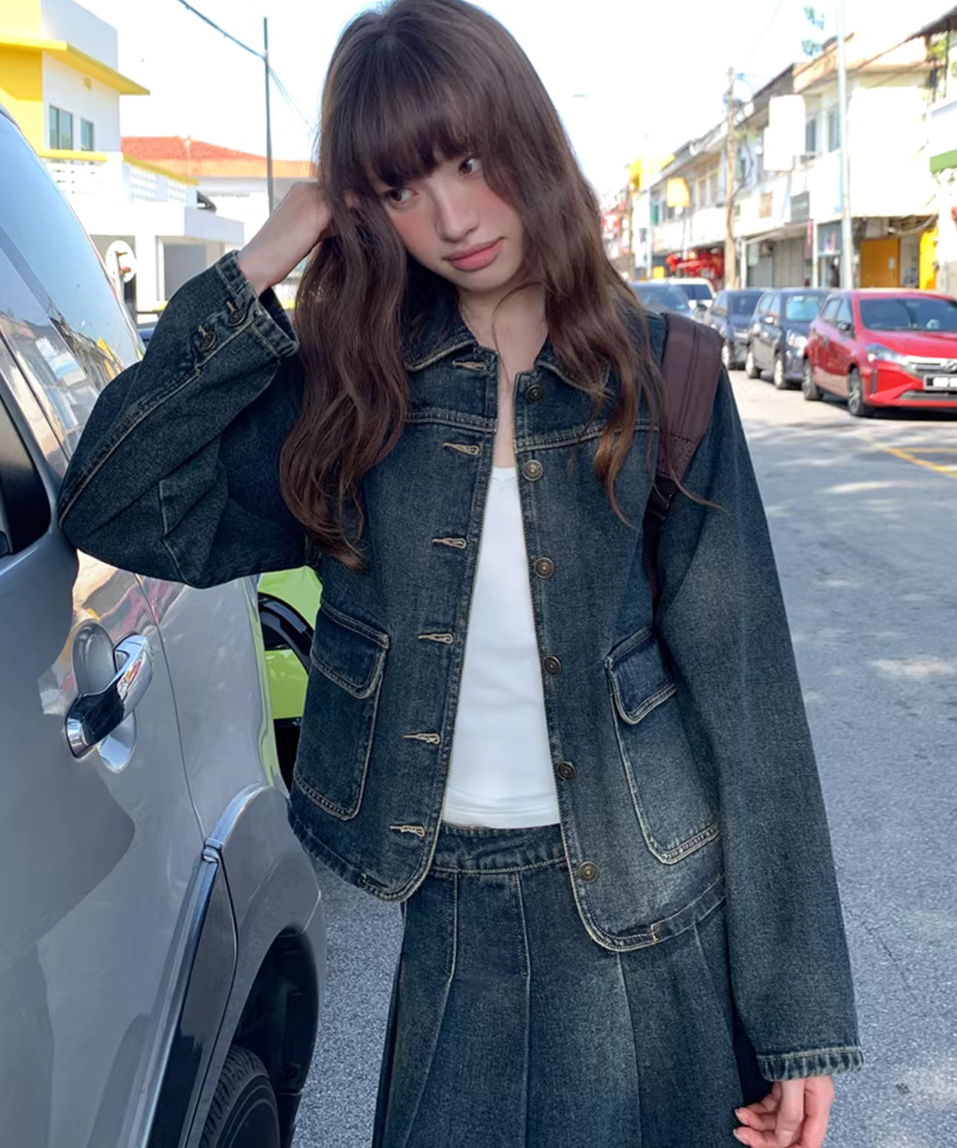 フロントボタン襟付きデニムジャケット（セットアップ可） – jemiremi