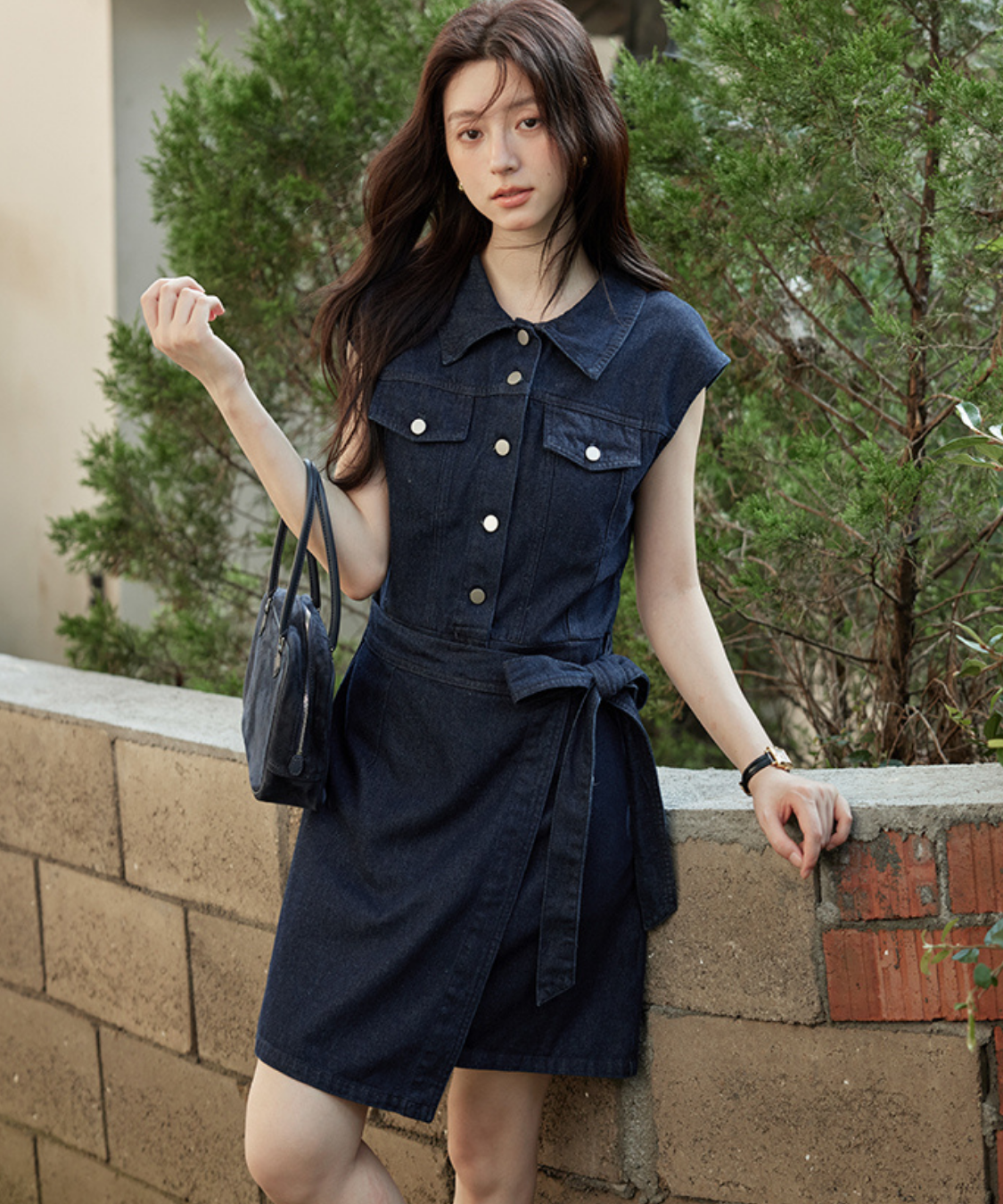 ノースリーブラップデザインデニムワンピース