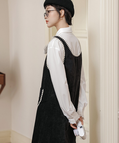 配色ステッチコーデュロイジャンパースカート