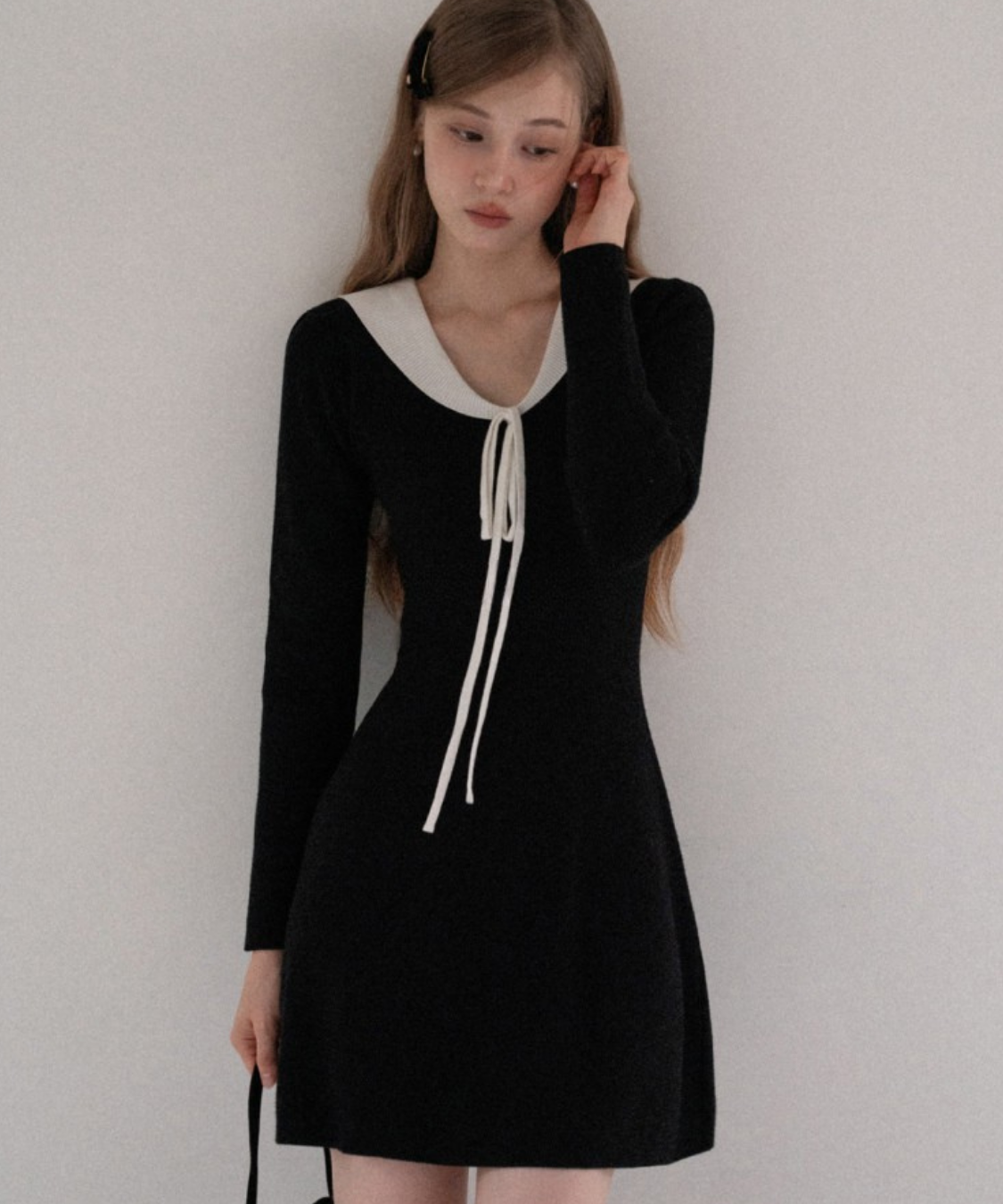 配色カラー風リボン付きミニワンピース