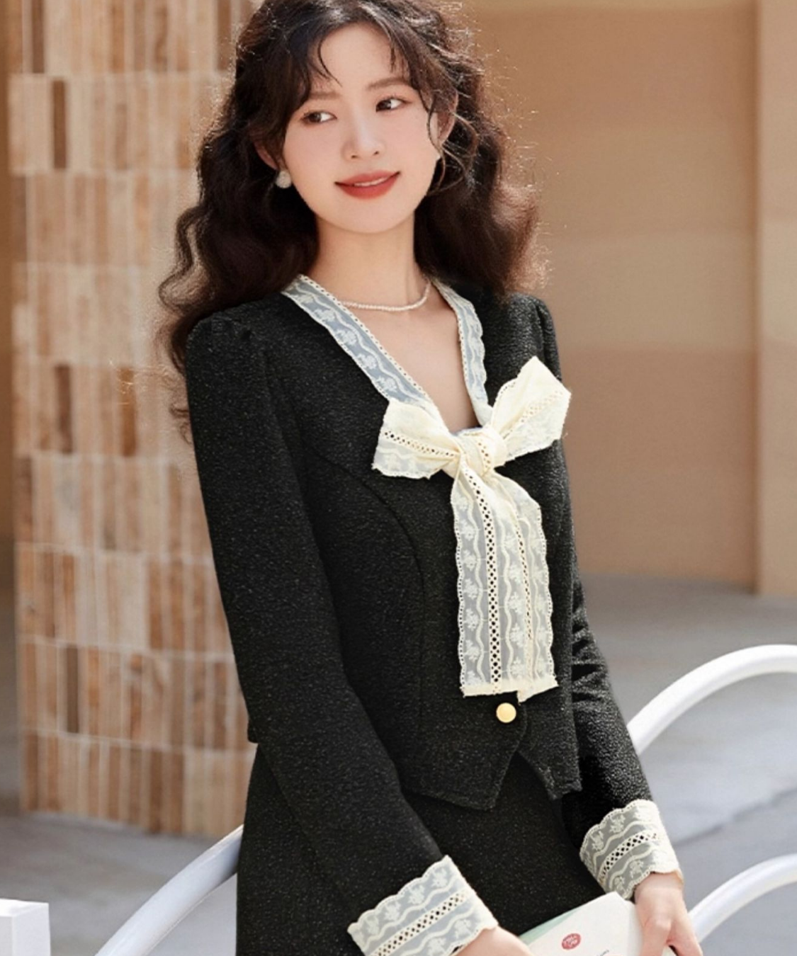 リボンタイレーストリムジャケット＋スカート 2点セット