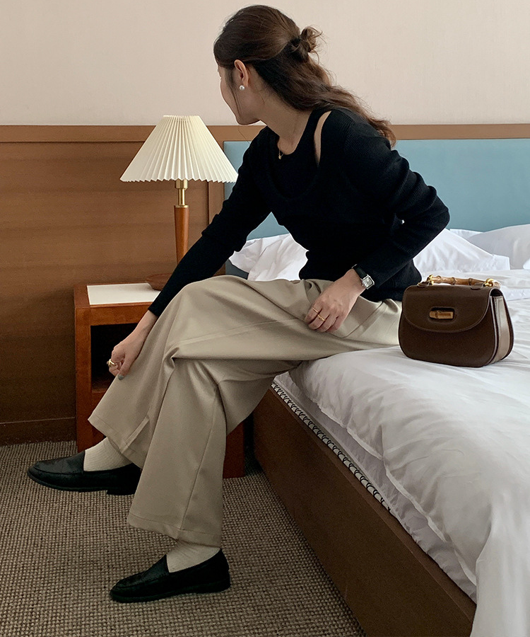 シンプルドレープハイウエストワイドパンツ