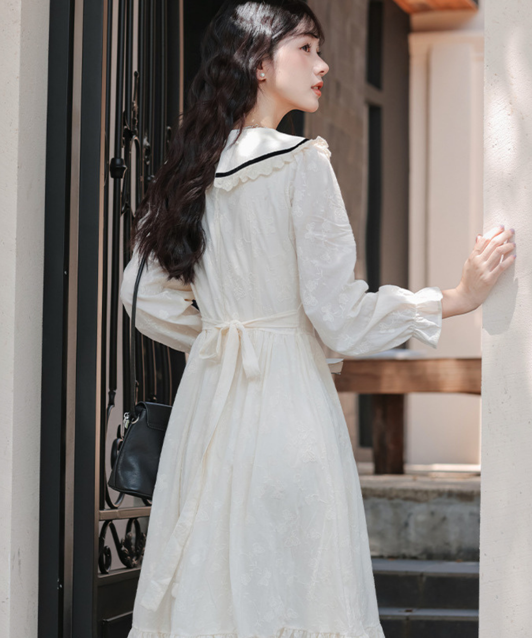 フリル付き配色ラインセーラーカラーワンピース – jemiremi（ジェミレミ）