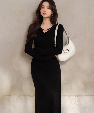 ドレープネックマキシワンピース