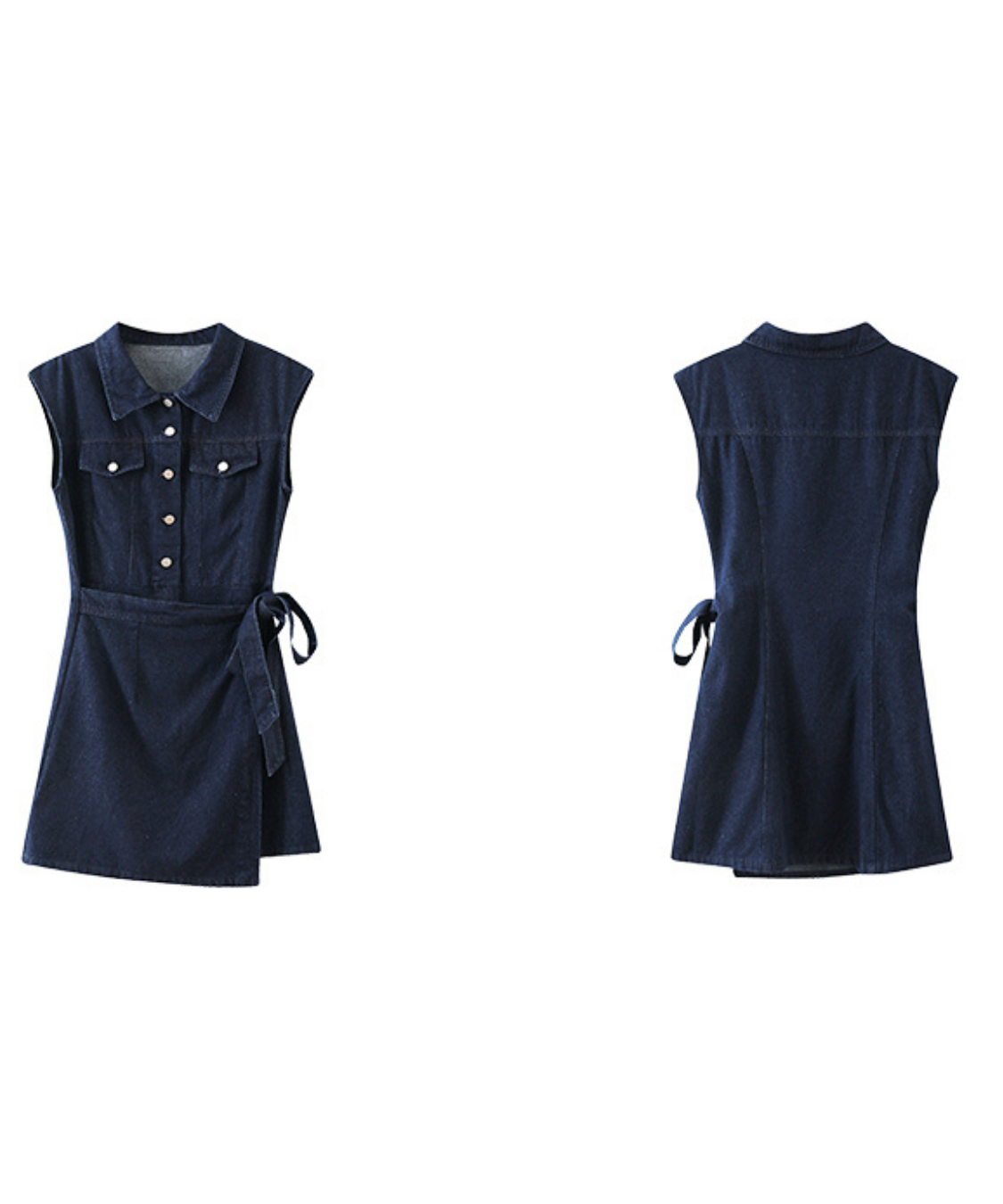 ノースリーブラップデザインデニムワンピース