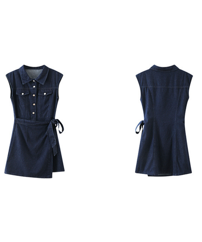 ノースリーブラップデザインデニムワンピース