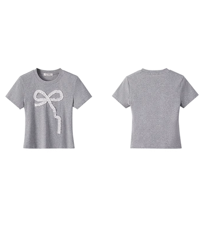 半袖クルーネックフリルリボン付きTシャツ