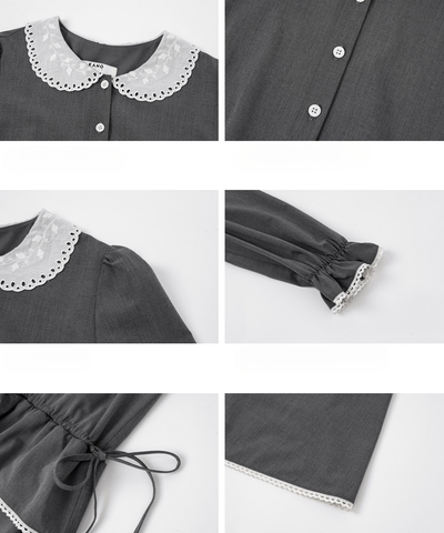 ラウンドカラーペプラム風ギンガムワンピース