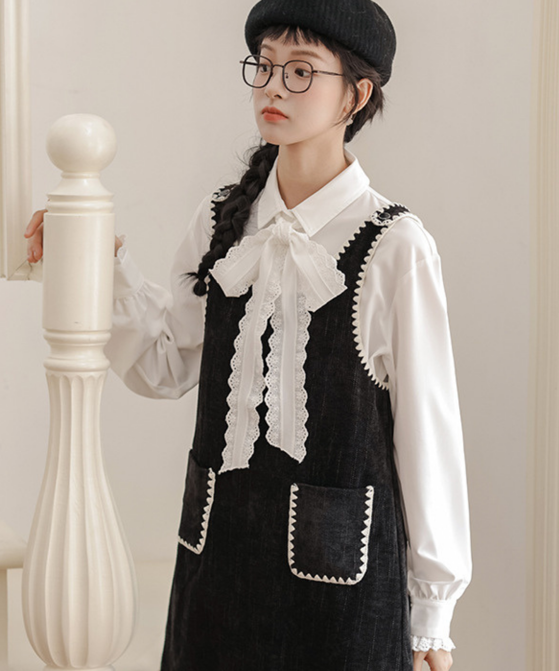 配色ステッチコーデュロイジャンパースカート