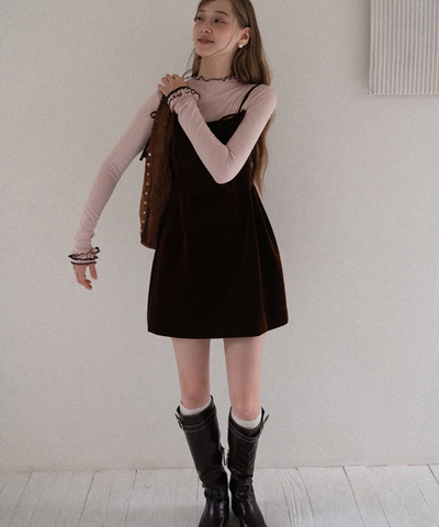 リボンストラップベロアキャミワンピース