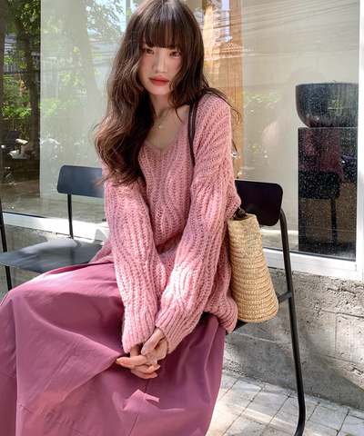 オーバーサイズツイストモヘアニットトップス