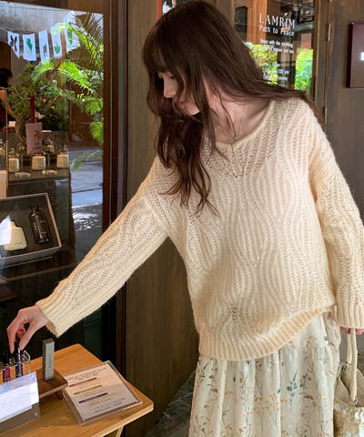 オーバーサイズツイストモヘアニットトップス