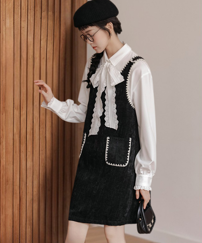 配色ステッチコーデュロイジャンパースカート