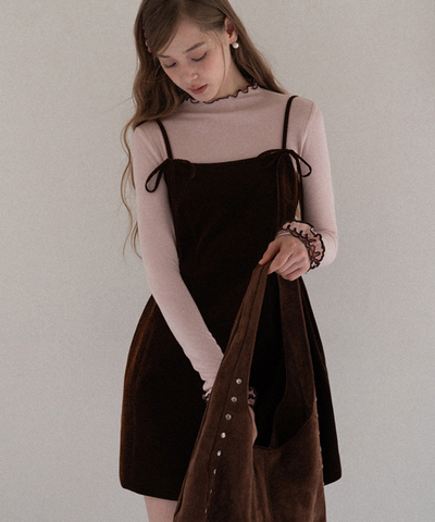 リボンストラップベロアキャミワンピース