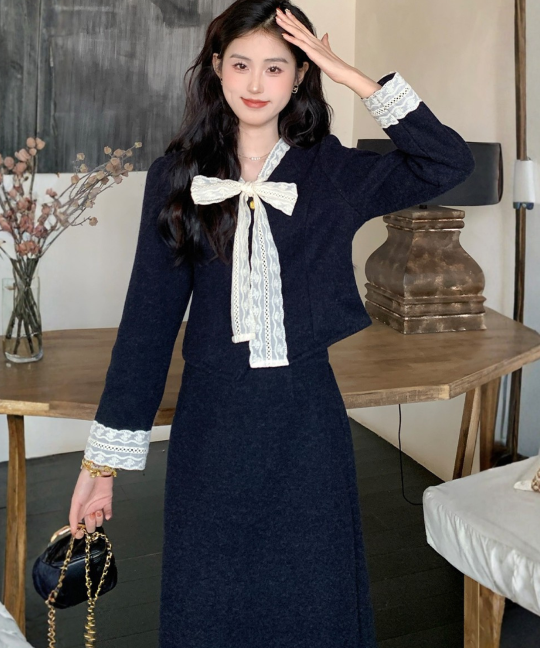 リボンタイレーストリムジャケット＋スカート 2点セット – jemiremi