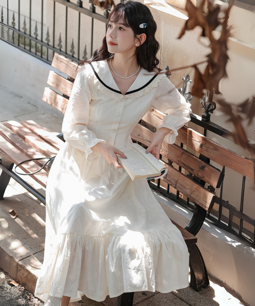 フリル付き配色ラインセーラーカラーワンピース – jemiremi（ジェミレミ）