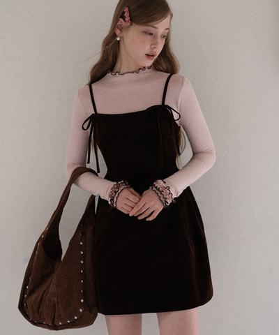 リボンストラップベロアキャミワンピース