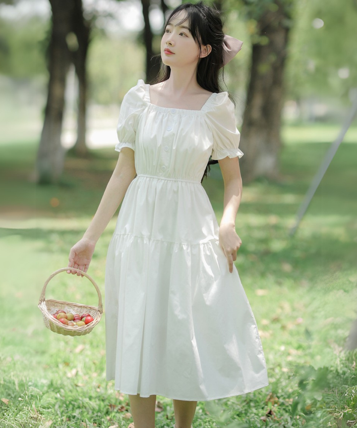 MEIMEIJ メイメイジェイ　スクエアネックパフスリーブワンピース　36 MEIMEIJ メイメイジェイ スクエアネックパフスリーブワンピース 36