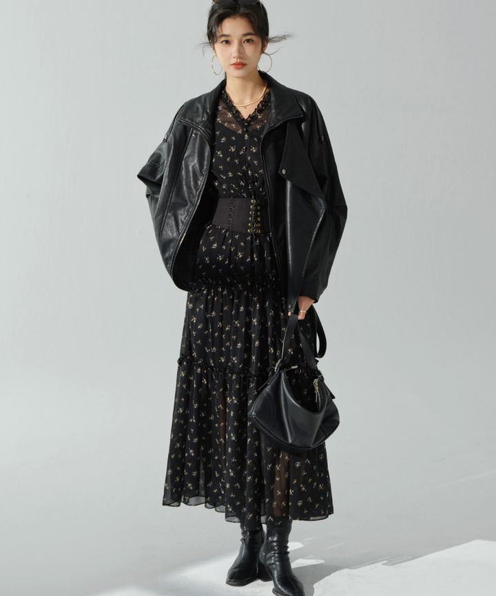 小花柄シアーVネックフリルティアードワンピース – jemiremi（ジェミレミ）