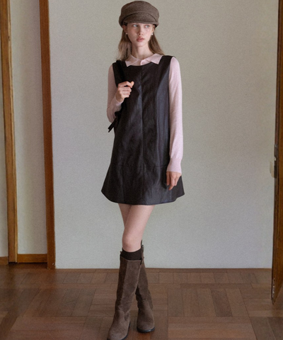 フェイクレザーバックリボンAラインジャンパースカート