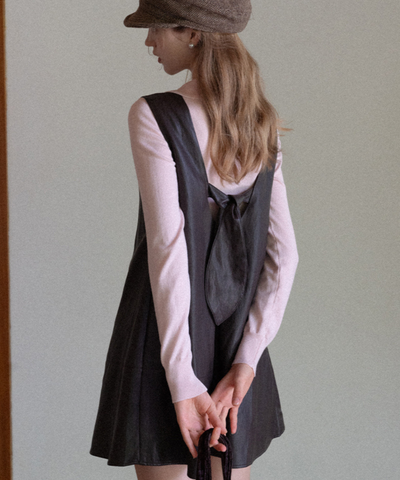 フェイクレザーバックリボンAラインジャンパースカート