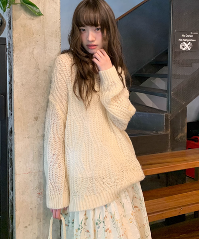 オーバーサイズツイストモヘアニットトップス